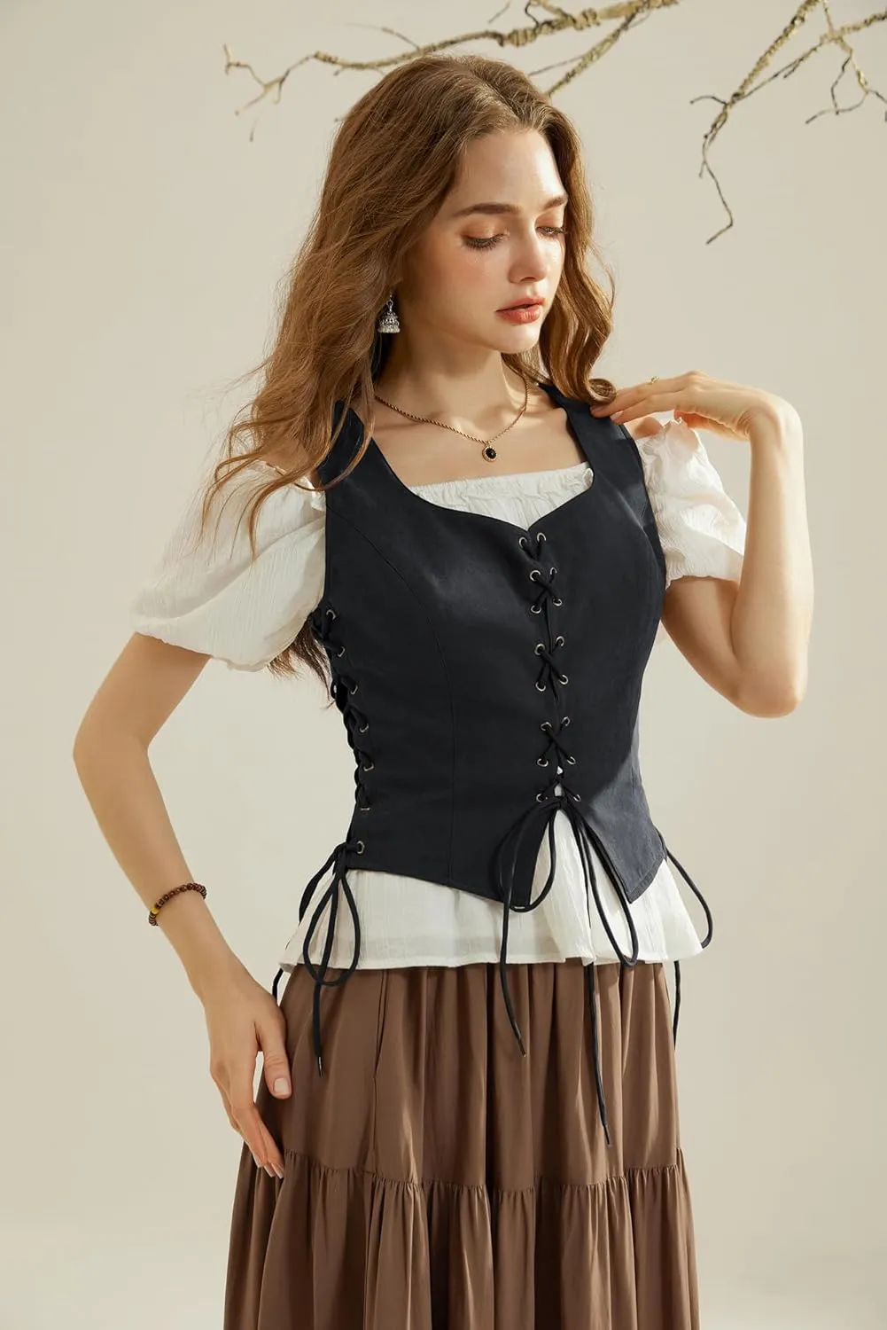 Scarlet Darkness Renaissance Vest for Women Lace Up Medieval Vest Pirate Costume