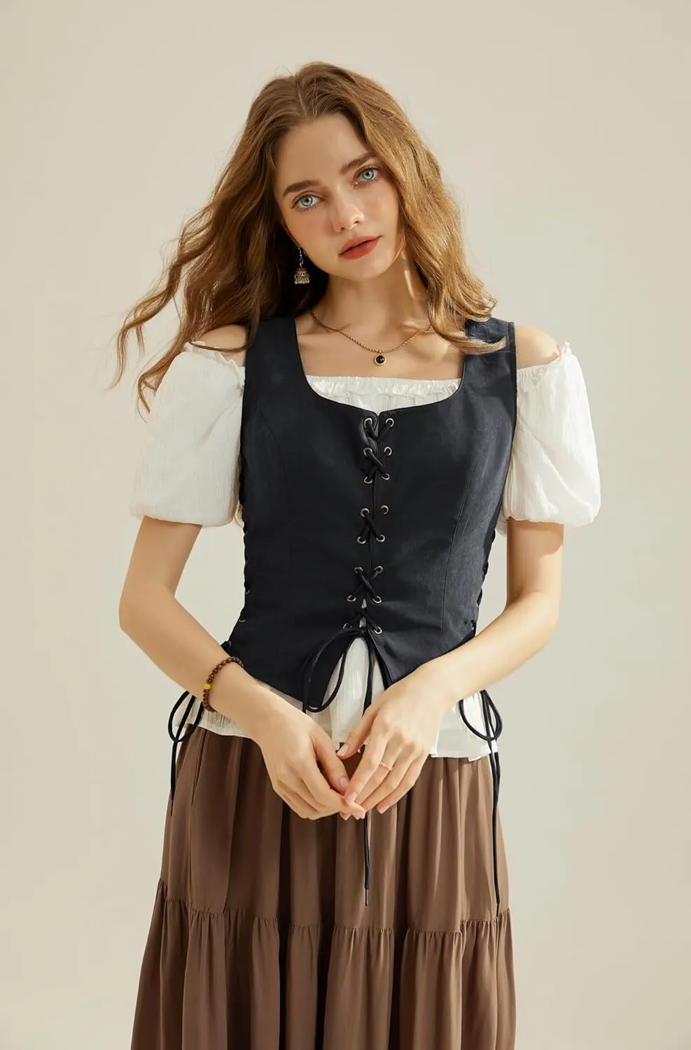 Scarlet Darkness Renaissance Vest for Women Lace Up Medieval Vest Pirate Costume