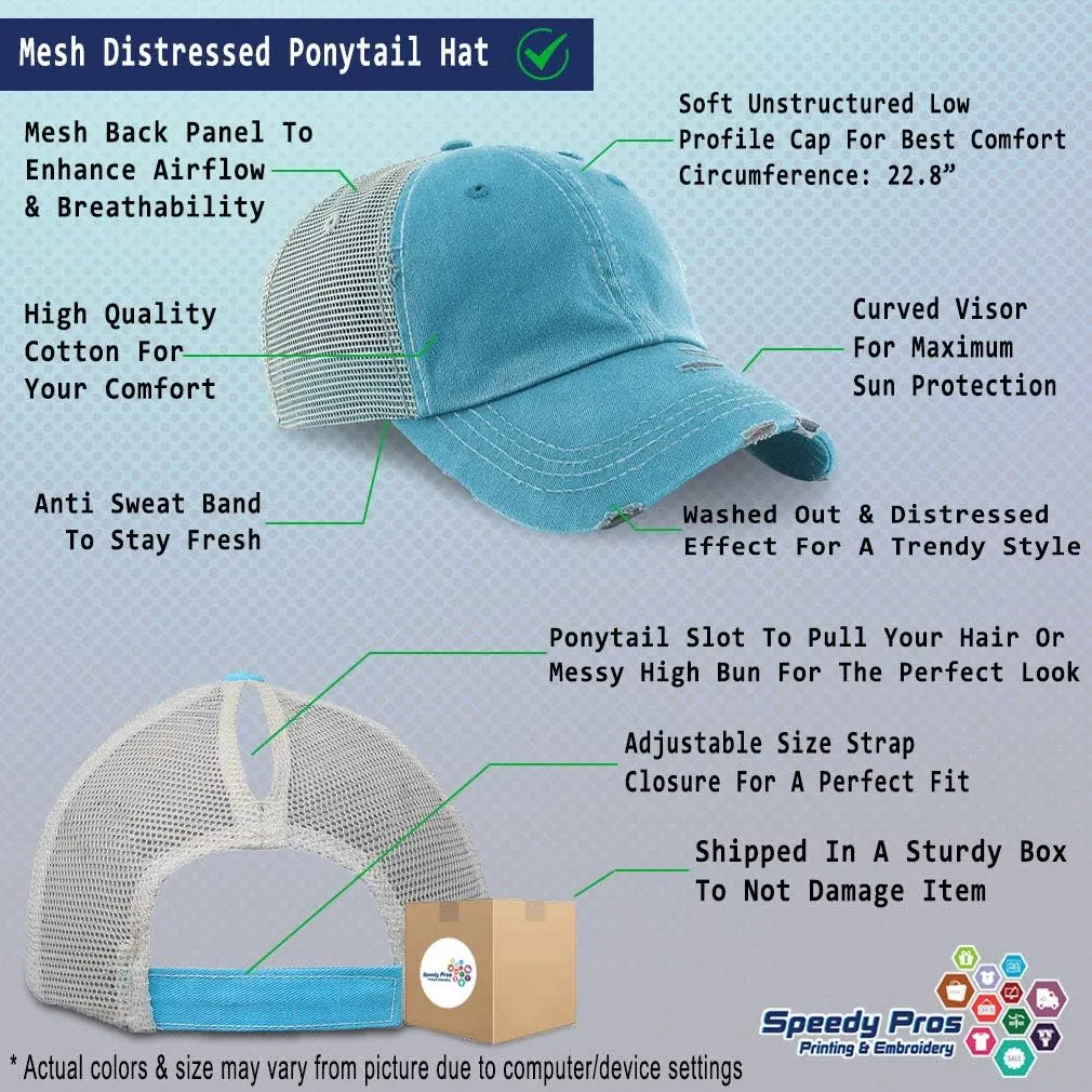 Speedy Pros Womens Ponytail Cap Fishing Hair Don't Care Embroidery Distressed Trucker Hats