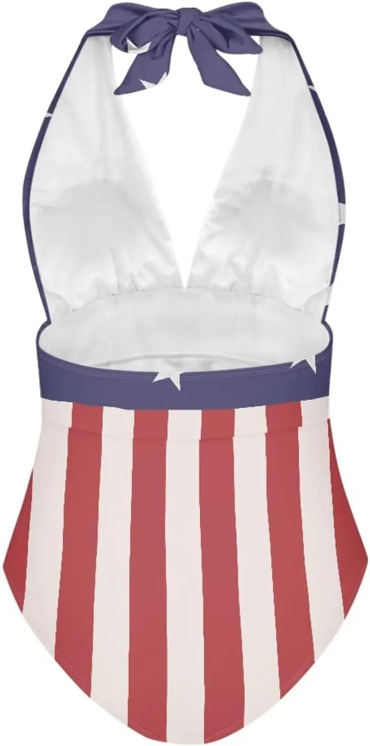 Sprowallow Swimsuits for Women One Piece Tummy Control V-Neck Halter High Cut Bathing Suit Creative Print Vacation Swimwear