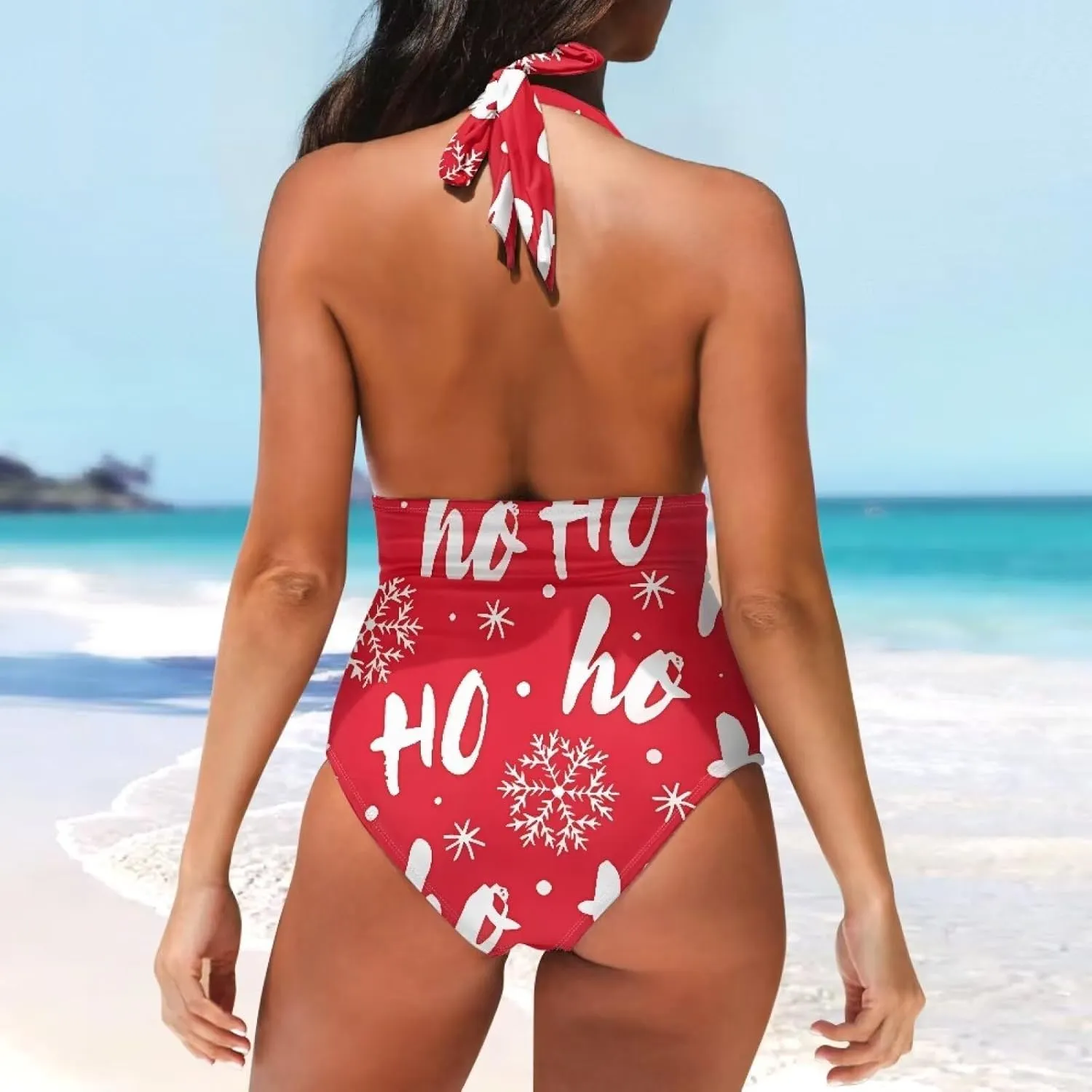 Sprowallow Swimsuits for Women One Piece Tummy Control V-Neck Halter High Cut Bathing Suit Creative Print Vacation Swimwear