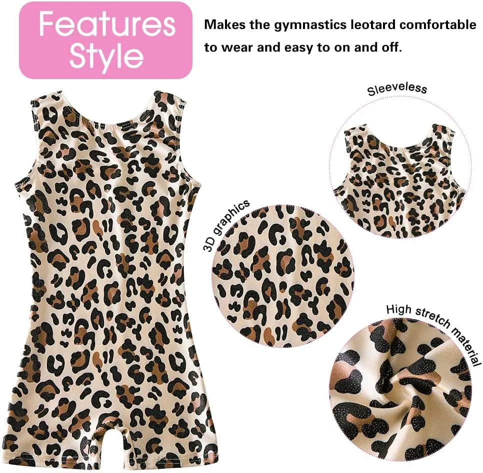 uideazone Gymnastics Leotards for Girls Sparkly Ballet Unitard with Shorts One-Piece Biketards Outfits for Toddler 2-9T