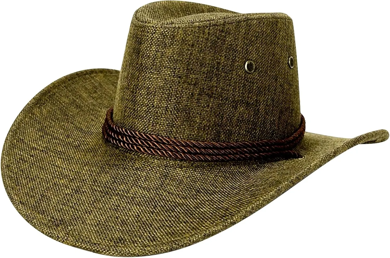 Unisex Faux Felt Cowboy Hats for Women and Men Western Hat Cowboy Sun Hat Outdoor Wide Brim Hat with Strap Khaki
