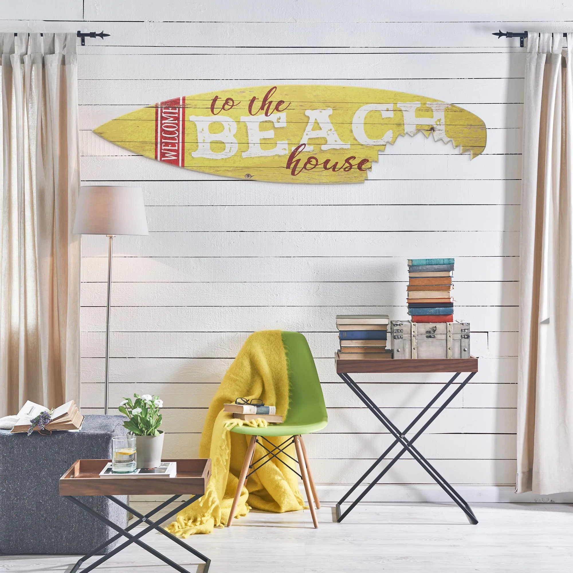 Welcome to the Beach House Shark Bite Surfboard Wall Decor - 60"x15"