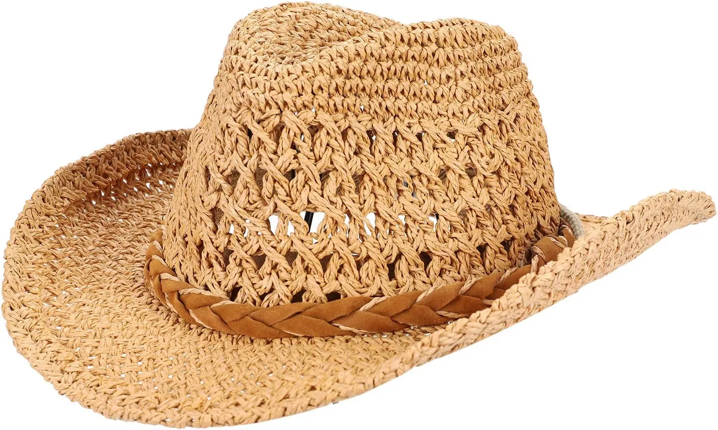 Western Cowboy Straw Hat for Boys Girls Shapeable Kids Fedora Panama Straw Hat Toddlers Floppy Sun Protection Beach Sun Cap