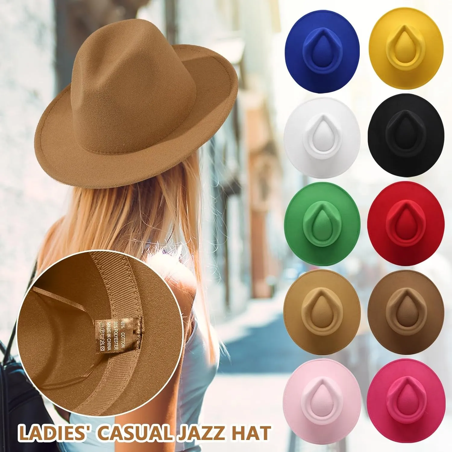Women Classic Vintage Wide Brim Fedora Hat Unisex Adult Mens Felt Panama Cap Wool Jazz Hat