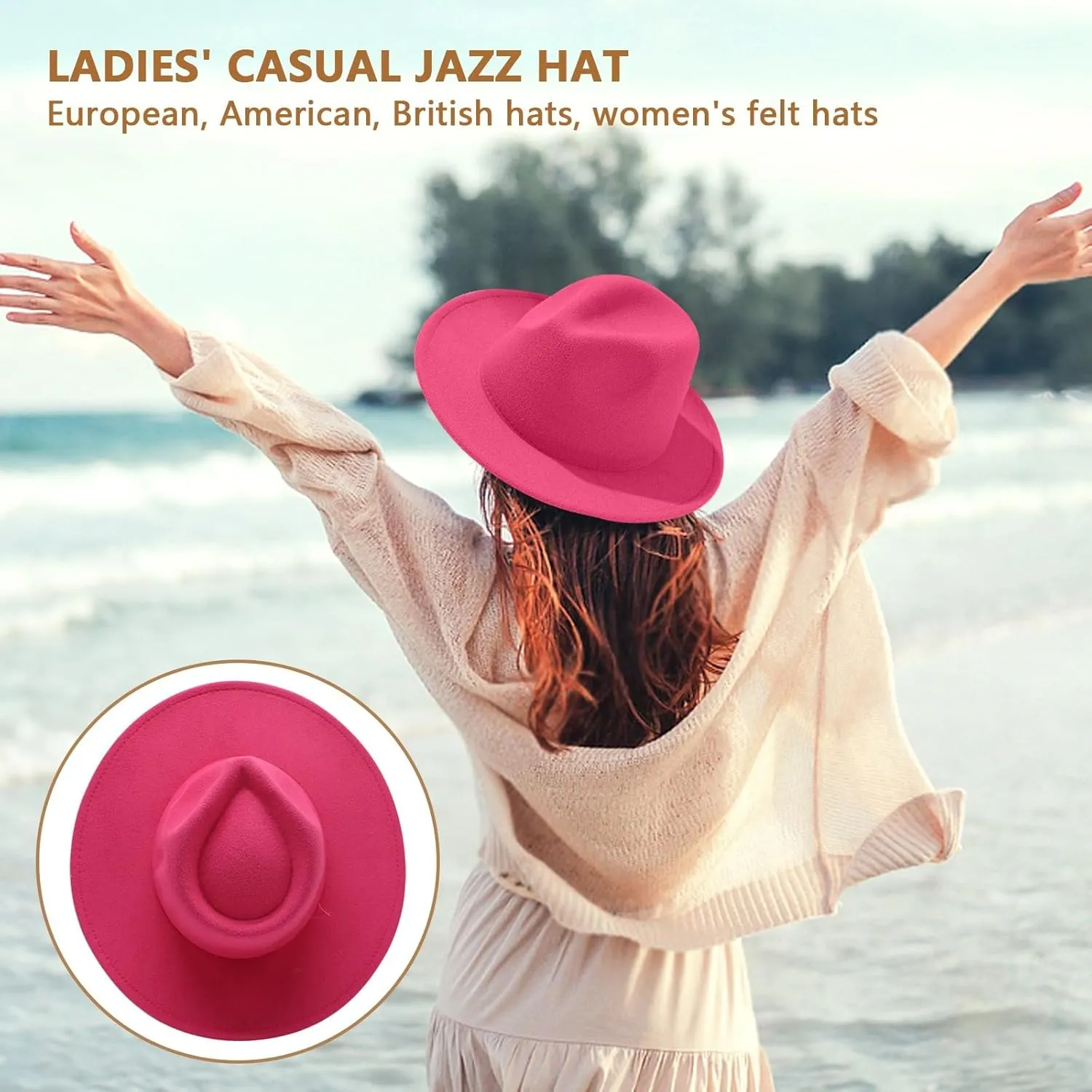 Women Classic Vintage Wide Brim Fedora Hat Unisex Adult Mens Felt Panama Cap Wool Jazz Hat